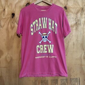 One Piece Graphic Pink T Shirt Straw Hat Crew Sz M Anime 100% Cotton